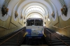 Ukraine, Kiev - Kiev Funicular Railway, the upper station of which is behind St Michael's Golden Domed Monastery and the lower by Poshtova Metro station - cars are lettered with the cyrillic letters Î and Ð for left & right to indicate the alignment they take