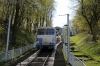 Ukraine, Kiev - Kiev Funicular Railway, the upper station of which is behind St Michael's Golden Domed Monastery and the lower by Poshtova Metro station - cars are lettered with the cyrillic letters Î and Ð for left & right to indicate the alignment they take