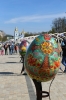 Ukraine, Kiev - Main square outside St Sophia's Cathedral with decorated eggs on display for Easter
