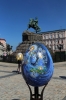 Ukraine, Kiev - Main square outside St Sophia's Cathedral with decorated eggs on display for Easter