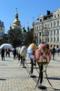 Ukraine, Kiev - Main square outside St Sophia's Cathedral with decorated eggs on display for Easter