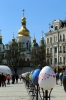 Ukraine, Kiev - Main square outside St Sophia's Cathedral with decorated eggs on display for Easter