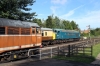 T1LA's 31563 brings up the rear of the 0920 Loughborough - Rothley Brook shuttle (led by 31105/20098 in tandem) during the GCR Diesel Gala; meanwhile 45041 waits in the loop with the dining set it had shunted out