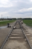 Poland, Auschwitz II - Birkenau - Main entrance gate looking towards the "ramp" where prisoners were offloaded from the trains, the railway spur wasn't built until the Spring of 1944