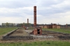 Poland, Auschwitz II - Birkenau - Remains of Section BII taken through the fence that separated Section BIIa from BIIb; most of this section was destroyed by the retreating Nazi's in an attempt to cover up their crimes