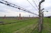 Poland, Auschwitz II - Birkenau - Remains of Section BII taken through the fence that separated Section BIIa (R) from BIIb (L); most of the Section BII was destroyed by the retreating Nazi's in an attempt to cover up their crimes