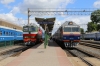 Hrodna, Belarus - Left, BCh TEP70-0435 after arrival with 673B 0701 Minsk Pas. - Hrodna & right, DR1A-321 DMU waits with 6254 1224 Hrodna - Lida