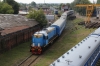 BCh TEM2UM-013 shunting in the carriage works over the back of Gomel station