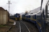 Peru Rail's Andean Explorer Trains cross at Araranca - MLW DL560 #654 (R) leads train 19 0800 Puno - Cusco Wanchaq in as #659 (L) waits to depart with train 20 0800 Cusco Wanchaq - Puno