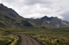 View from the rear of Peru Rail's Andean Explorer, train 19 0800 Puno - Cusco Wanchaq, as it runs downhill from La Raya