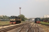 BR MEG9 2216 stands in the throat at Dhaka Kamlapur while BR MEH14 2502 shunts out of the station after depositing a set of stock into a platform