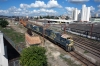 MRS Logitsica GE U23CA's 3656, 3605 & 3647 depart Jundiai with a northbound freight