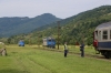 CRF Sulzer 60-1400 (L) & 60-1356 (R) at Valea Viseului running round, having arrived with R4135 0730 Beclean pe Sommes - Sighetu Marmatiei, 60-1356 will work forward on its own after 60-1400 has split the rear two coaches off and shunted them clear