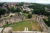 Conisbrough Castle - the grounds as seen from the roof; looking towards Northcliffe School
