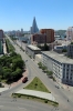 North Korea, Pyongyang - view from the top of the Arch of Truimph towards the unfinished Ryugyong Hotel
