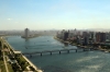 North Korea, Pyongyang - South-Western Pyongyang from the top of Tower of Juche Idea, with the Yanggakdo Hotel prominent