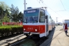 North Korea, Pyongyang - Songshan Tram Office (Western Pyongyang) - Tram No.1042 departs with a service for the city