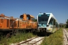 Mitsubishi 9419 in the yard at Pirgos with a Stadler DMU