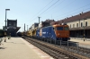 Train Hungary 400087 departs Gyor with an infrastructure train