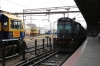 KJM WDG3A's 13335/13249 arrive into Bangalore City with 16557 1430 Mysore Jn - Bangalore City. UBL WDG4 70460 waits its next turn in the sidings adjacent while KJM WDS6AD 36313 shunts stock