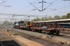 KTE WDM3A 16777 at Jabalpur Jn with an electrification train; Jabalpur would be energized a few weeks later!