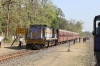 JLR outbased SBI YDM4 6323 arrives into Talala Jn with 52929 0935 Veraval Jn - Dhasa Jn while classmate 6301 waits to head to Veraval with 52950 0805 Delvada - Veraval Jn