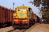 PTRU WDS6 36233 shunts a brake van to the rear of a freight in Obra Dam station