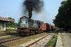 LKO WDM2 16653 starts a heavy freight away from Mankapur Jct after a crew change