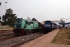 R WDG3A 13217 (L) at Rengali with a loaded ballast train while BNDM WDM3D 11145 (R) arrives with 58216 0730 Titlagarh - Jharsuguda