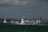 Wightlink Ferries, Catamaran & the Hovercrafts brave the waters to find a way through the JP Morgan round the Island boat race off the coast of Ryde as the boats near the end at Cowes