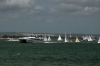 Wightlink Ferries, Catamaran & the Hovercrafts brave the waters to find a way through the JP Morgan round the Island boat race off the coast of Ryde as the boats near the end at Cowes