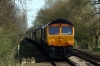 GBRf 66757 brings up the rear of the 1300 Wansford - Peterborough via Yarwell; headed by 56104