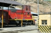 FCCA GE C39-8 1020 on shed at La Oroya about to work forward with FCCA's 0700 Huancayo - Lima Los Desamparados tourist train; FCCA EMD JT26CW-2B 701 had just been removed from the train at La Oroya