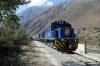 Peru Rail Alco DL535 #487 (ex DL532 #357) & DL532 #358 in multi depart Ollantaytambo with a load 9 set which was two trains combined because of the strike that had closed Ollantaytambo to Cusco; trains were Expedition Train 33 0735 Cusco Poroy - Machu Picchu and Vistadome Train 501 0853 Ollantaytambo - Machu Picchu