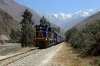 Peru Rail GM G12 #510 arrives into Ollantaytambo with Expedition Train 72 (which conveys local coaches) 0754 Hidroelectrica - Ollantaytambo