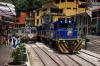 Peru Rail Alco DL532 #358 leads Alco DL535 #400 through the streets at Aguas Calientes; they shunted inside the loop to allow train 21 0700 Cusco San Pedro - Hidroelectrica to arrive at Aguas Calientes and the Inca Rail DMU would shunt on top before running up to Machu Picchu Station