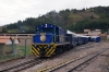 Peru Rail Alco DL535 #487 (rebuilt from DL532 #357) shunts the stock for the Hiram Bingham Express at Cusco Poroy - train 11 0905 Poroy - Machu Picchu