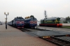 Mogilev 1 (L-R) - BCh 2M62U-0309b waits to depart with 6559 1734 Mogilev 1 - Zhlobin, 2M62U-0263a waits to depart with 6587 1745 Mogilev 1 - Osipovichi 1 and ChME3-6986 runs through the station after arriving with 785f 1512 Krichev 1 - Mogilev 1 vice new Pesa DMU