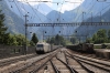 BLS Re4/4 191 at Kandersteg after arrival with with a car transporter train from Goppenstein and BLS 465008/010 run through with a freight