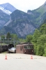 BLS Re4/4 177 arrives into Kandersteg with a car transporter train from Goppenstein