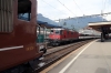 SBB Re4/4 11198 waits at Arth Goldau with IR2417 1009 Zurich Hbf - Locarno while BLS Re4/4 165 arrives with a test train formed of SBB stock