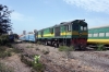 Ex IR YDM4 CC1504 (6496) backs stock into the old station at Dakar, while DLW built CC2301 sits alongside, the station is now used as a carriage and loco maintenance facility