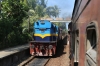 SLR Clas M10A (DLW 2300HP Alco) 942 waits at Talpe with 8050 0630 Colombo Maradana - Matara, while SLR M8 (DLW WDM2) 842 runs into the loop with 8085 0940 Matara - Colombo Fort