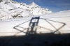 GGB Bhe4/8 3054's pantograph shadow in the snow as it heads down from Gornergrat with 234 1155 Gornergrat - Zermatt