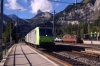 BLS 485002/010 run through Kandersteg with a freight while BLS Re425 162 waits with a car train for Goppenstein