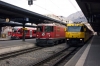 Three generations of RhB at Chur (L-R) - EMU with RE1557 1248 Chur - Thusis, Ge4/4 II #614 with RE1252 1040 Scuol-Tarasp - Disentis & Ge4/4 III #644 with RE1141 1258 Chur - St Moritz