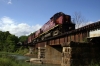 A&M Alco C420's 44/68 head the 1300 Springdale - Mountainburg NRHS Convention photo freight at Howard Fork of Frog Bayou Bridge; south of Schaberg