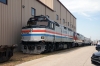 Amtrak Exhibition Train on display at the A&M Springdale Shops during the 2014 NRHS Convention; Cab Car #406 leads Amtrak GE P42DC #42 with the consist