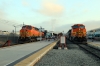 LA Union (L-R) - BNSF GE AC4400CW 5704 (with EMD F59PH #852 on the opposite end) after arrival with 202 0449 Lancaster - LA Union and BNSF GE AC4400CW 5649 (with MPI MP36PH-3C #894 on the opposite end) waits to depart with 302 0725 LA Union - San Bernadino