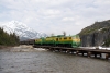 WP&YR - A GE/MLW combination of 100, 110, 95 head train 24 1445 Fraser - Skagway over Thompson River Bridge, just outside Fraser